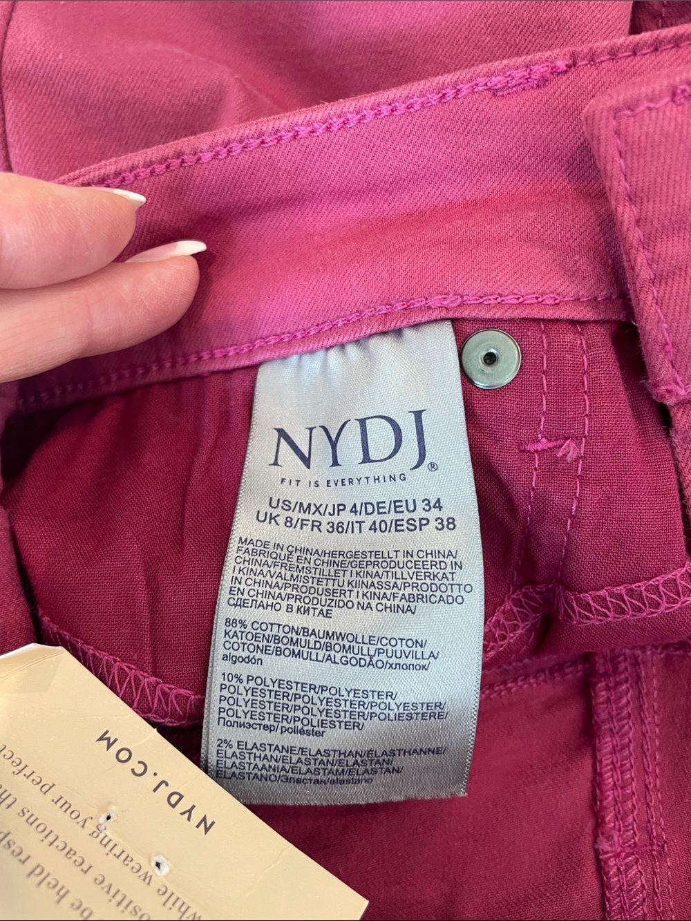 NYDJ Ella Raspberry Pink Stretch Denim Bermuda Shorts w LiftxTuck Technology - Picture 7 of 11
